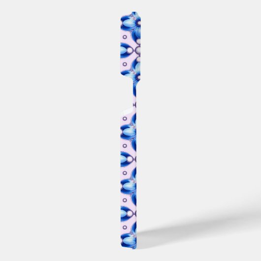 Royal Blue Floral Tile Luxe ✨ Pearl Accent Elegant iPhoneケース (右側面)