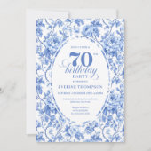 Royal Blue Floral Toile 70th Birthday Invitation 招待状 (正面)
