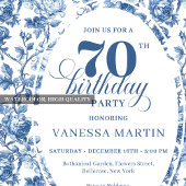 Royal Blue Floral Toile 70th Birthday Invitation 招待状