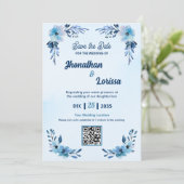 Royal Blue Floral Watercolor Wedding Invitation 招待状 (スタンド正面)