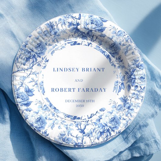 Royal Blue Floral Wedding Paper Plates ペーパープレート