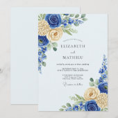 Royal Blue Flourishing Spring Wedding 招待状 (正面/裏面)