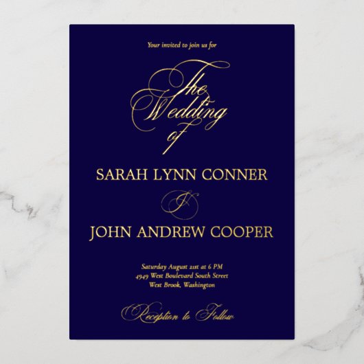 Royal Blue formal Wedding  箔招待状 (正面)