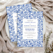 Royal Blue French Toile Floral Wedding Invitation 招待状