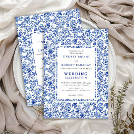 Royal Blue French Toile Floral Wedding Invitation 招待状