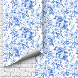 Royal Blue French Toile Roses Floral Wallpaper  壁紙