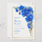 Royal Blue Gilded Orchid Wedding 招待状 (正面)
