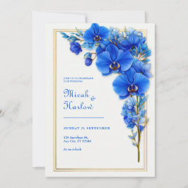 Royal Blue Gilded Orchid Wedding 招待状