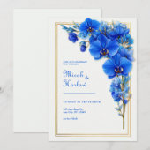 Royal Blue Gilded Orchid Wedding 招待状 (正面/裏面)