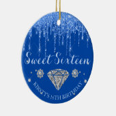 Royal Blue Glitter Drip Diamond Sweet Sixteen セラミックオーナメント (右)