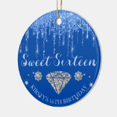Royal Blue Glitter Drip Diamond Sweet Sixteen セラミックオーナメント (左)