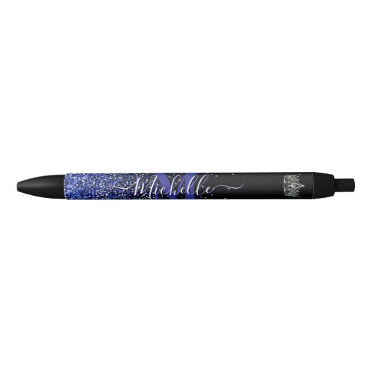 Royal Blue Glitz Custom Autograph Pen 黒ボールペン (正面)