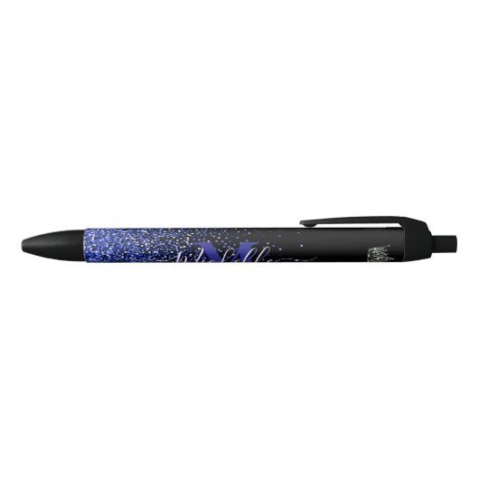 Royal Blue Glitz Custom Autograph Pen 黒ボールペン (トップ)