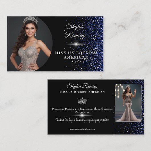 Royal Blue Glitz Pageant Business Card 名刺 (正面/裏面)
