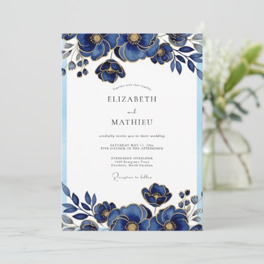 Royal Blue Glorious Botanical Wedding 招待状 (スタンド正面)