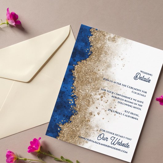 Royal Blue Gold Abstract Luxury Wedding Details エンクロージャーカード