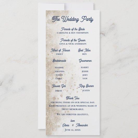 Royal Blue Gold Abstract Wedding Ceremony Program 招待状 (裏面)