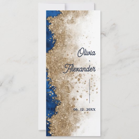 Royal Blue Gold Abstract Wedding Ceremony Program 招待状 (正面)