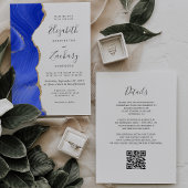 Royal Blue Gold Agate QR Code Wedding 招待状