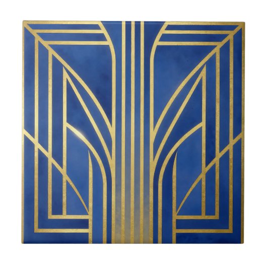 Royal Blue Gold Art Deco タイル (正面)