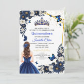 Royal Blue Gold Butterfly Quinceañera Invite 招待状 (スタンド正面)