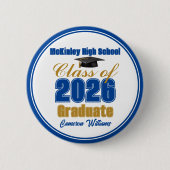 Royal Blue Gold Class of 2026 Graduation Keepsake 缶バッジ (正面)