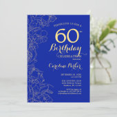 Royal Blue Gold Floral 60th Birthday 招待状 (スタンド正面)