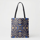 Royal Blue & Gold Floral Elegance Pattern トートバッグ (正面)