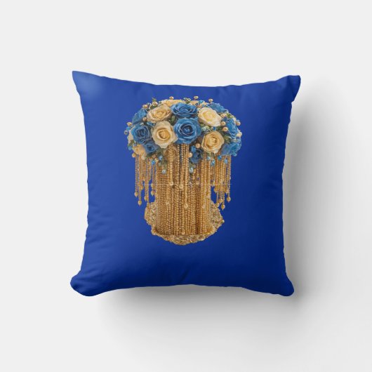 Royal Blue & Gold Floral — Pillow クッション (正面)