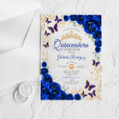 Royal Blue Gold Floral Quinceanera アクリル招待状