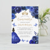 Royal Blue Gold Floral Quinceañera 招待状 (スタンド正面)
