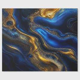 Royal Blue & Gold Fluid Art ラッピングペーパー