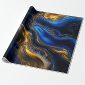 Royal Blue & Gold Fluid Art ラッピングペーパー (アンロールド)