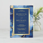 Royal Blue Gold Fluid Ink QR Code Wedding 招待状 (スタンド正面)