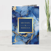Royal Blue Gold Fluid Ink QR Code Wedding 招待状 (正面)