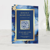 Royal Blue Gold Fluid Ink QR Code Wedding 招待状 (裏面)