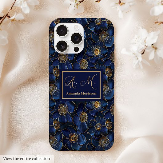 Royal Blue Gold iPhone Case Lux Monogram Floral Case-Mate iPhoneケース