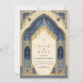 Royal Blue Gold Islamic Wedding セーブザデート (正面)