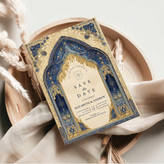 Royal Blue Gold Islamic Wedding セーブザデート