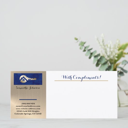 Royal Blue Gold Key Realtor With Compliments Slip (スタンド正面)