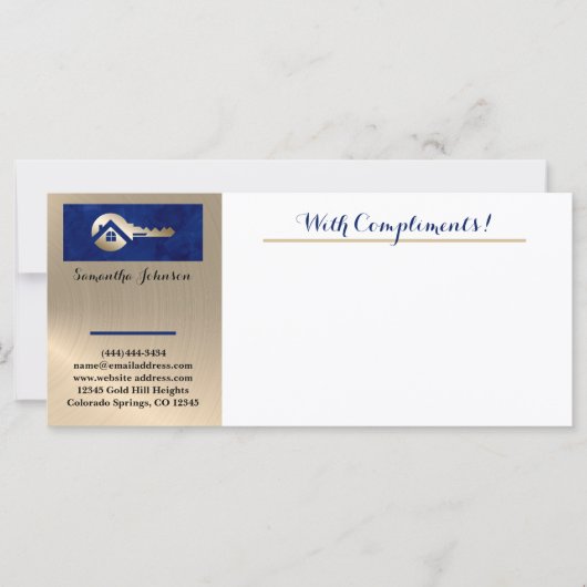 Royal Blue Gold Key Realtor With Compliments Slip (正面)