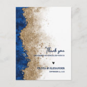 Royal Blue Gold Luxury Formal Wedding Thank You ポストカード (正面)