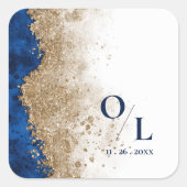 Royal Blue Gold Monogram Initials Wedding Envelope スクエアシール (正面)