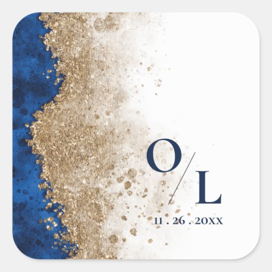 Royal Blue Gold Monogram Initials Wedding Envelope スクエアシール (正面)