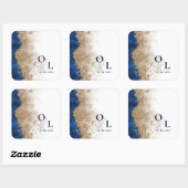Royal Blue Gold Monogram Initials Wedding Envelope スクエアシール (シート)
