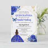 Royal Blue Gold Quinceanera Birthday Invitation 招待状 (スタンド正面)