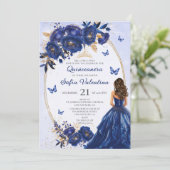Royal Blue & Gold Quinceañera Invitation 招待状 (スタンド正面)