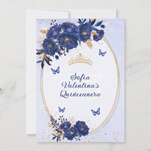 Royal Blue & Gold Quinceañera Invitation 招待状 (裏面)