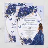 Royal Blue & Gold Quinceañera Invitation 招待状 (正面/裏面)
