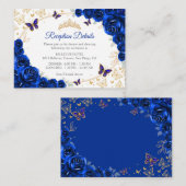 Royal Blue Gold Quinceanera Reception Details エンクロージャーカード (正面/裏面)